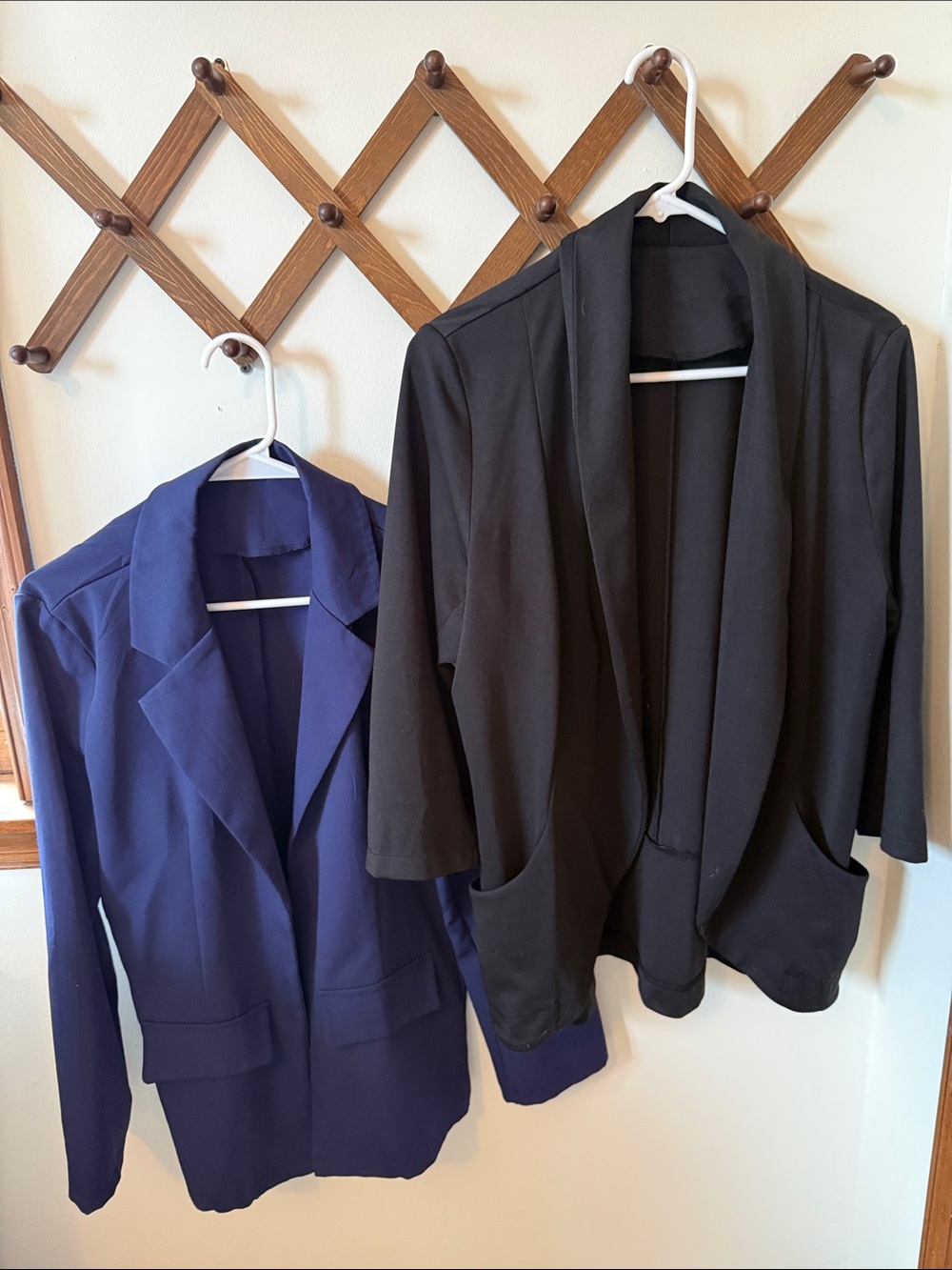 Women’s Black and Navy Open-Front Blazer Jacket